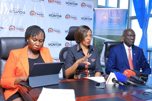 Uganda Tourism Board CEO Lilly Ajarova addressing the Press