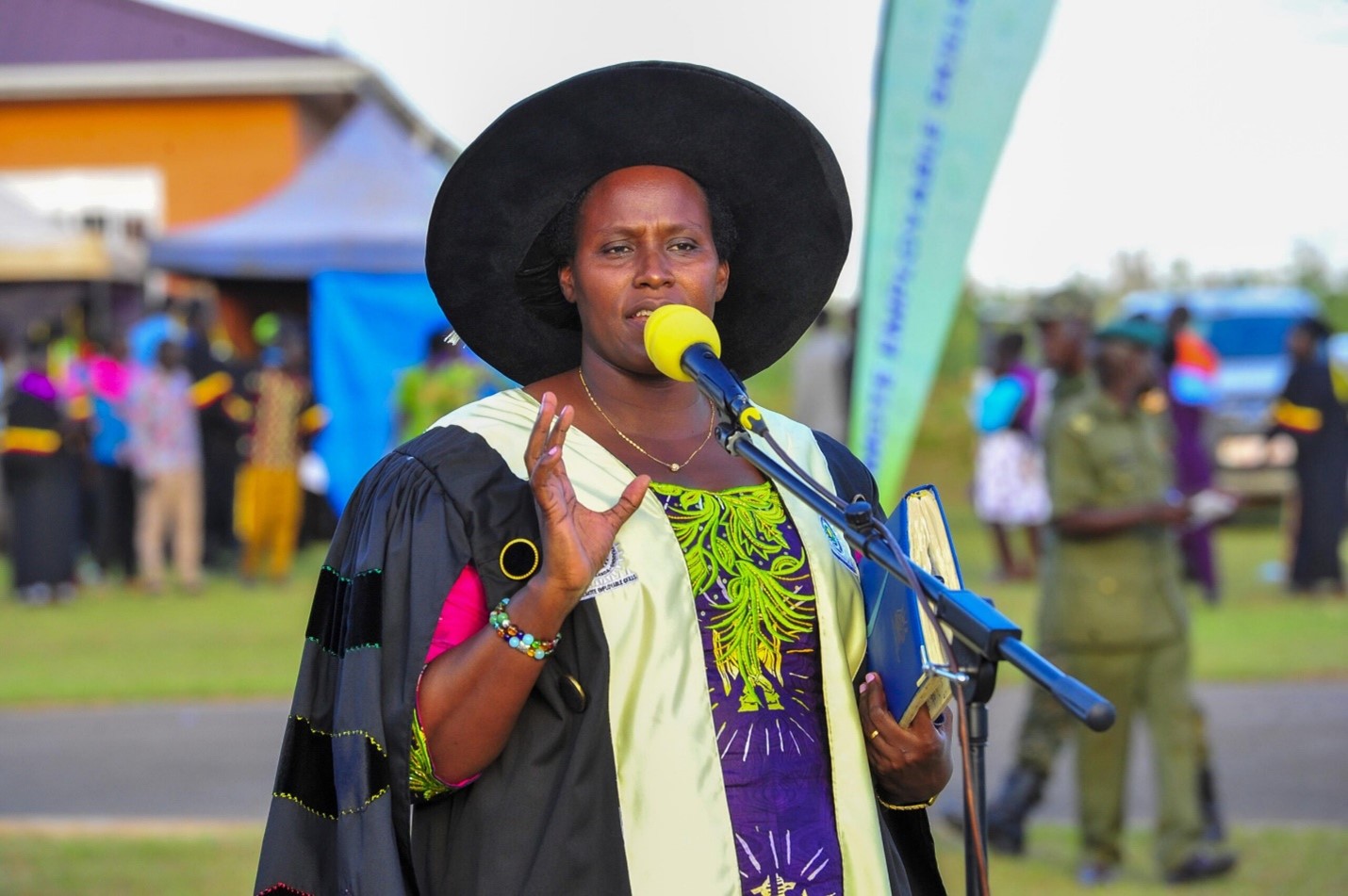 The State House Comptroller Jane Barekye delivering her speech at the 1st graduation of the Presidential Initiative for Zonal Industrial Parks for Skills Development, Value Addition and Wealth creation at the Lango Zonal Industrial Hub in Gulu district on 3rd January 2023