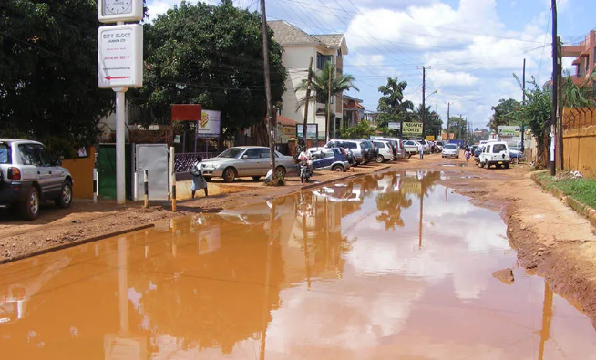 Flooded potholes on Annex Street Bukoto in Kampala